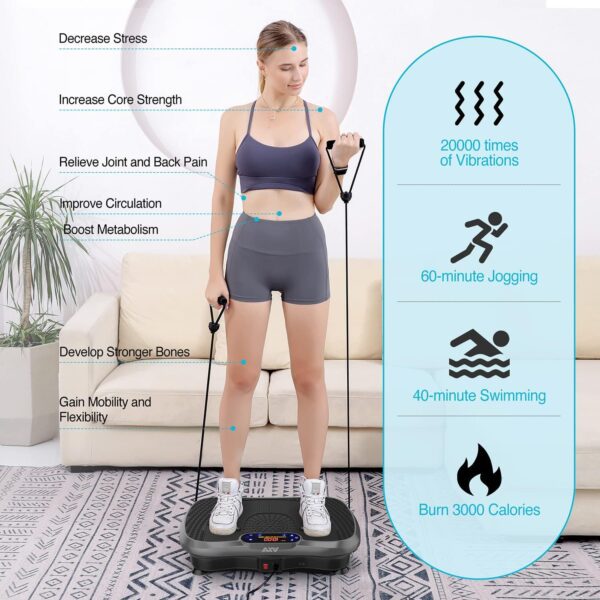 AXV Vibration Plate Fitness Platform Exercise Machine Vibrating Lymphatic Drainage Shaking Full Body Shaker Workout Vibrate Stand Shake Board Sport Gym for Weight Loss Fat Burner for Women Men - Image 7
