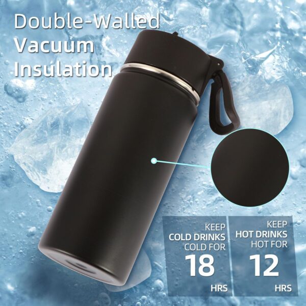 Volhoply 16 OZ Kids Water Bottle Bulk 8 Pack,Insulated Sports Bottles with Straw Lid,Stainless Steel Bottle with Handle Keep Cold & Hot,Double Wall Vacuum Thermo Cups for School,Girls(Black,Set of 8) - Image 3