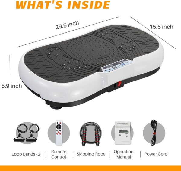 Bigzzia Vibration Plate Exercise Machine 10 Modes Whole Body Workout Vibration Fitness Platform w/ Loop Bands Jump Rope Bluetooth Speaker Home Training Equipment for Weight Loss & Toning - Image 6