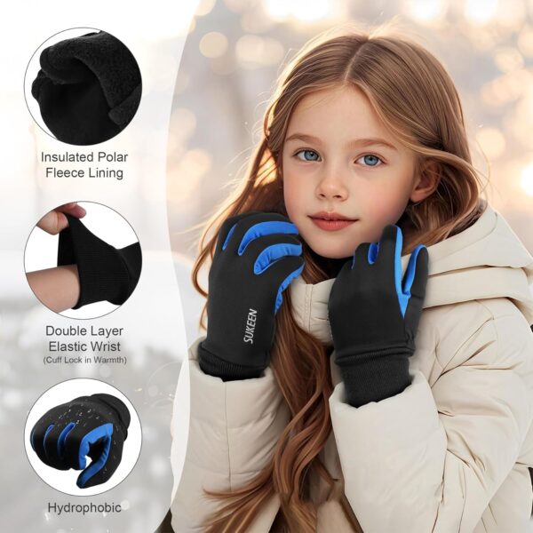 Sukeen Kids Winter Gloves, Touchscreen Anti-Slip Kids Cycling Gloves, Warm Windproof Kids Gloves Cold Weather, Lightweight Sports Gloves Boys Girls Running Cycling Biking - Image 3
