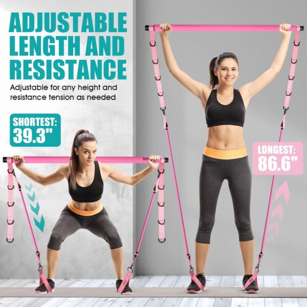 Pilates Bar Kit with Resistance Bands, Pilates Workout Equipment for Legs, Hip, Waist, Arm, Squats Exercise Equipment for Home Workouts, Adjustable 3-Section Pilates Bar Kit for Women & Men - Image 6