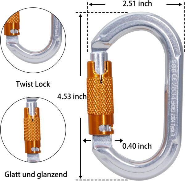 SOB Auto Locking Climbing Carabiner Clips,Heavy Duty Asymmetrical Carabiner Connector Used for Rappelling Gear Rescue Outdoor Projects Dog Leash - Image 2