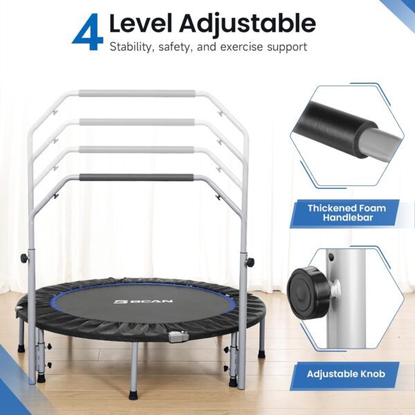 BCAN 40/48" Foldable Mini Trampoline Max Load 330lbs/440lbs, Fitness Rebounder with Adjustable Foam Handle, Exercise Trampoline for Adults Indoor/Garden Workout - Image 2
