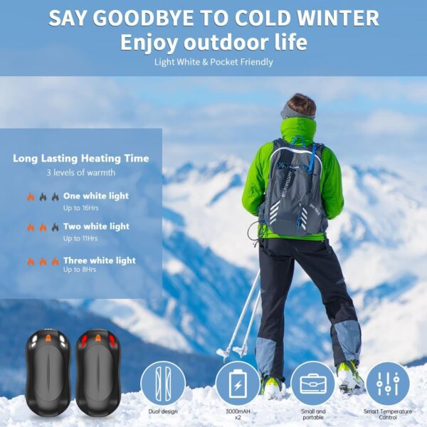 2 Pack Hand Warmers Rechargeable, 6000mAh AI Smart Chips Hand Warmers, Long Lasting Portable Heater for Christmas Xmas, Golf, Hunting Gear, Camping Accessories - Image 5
