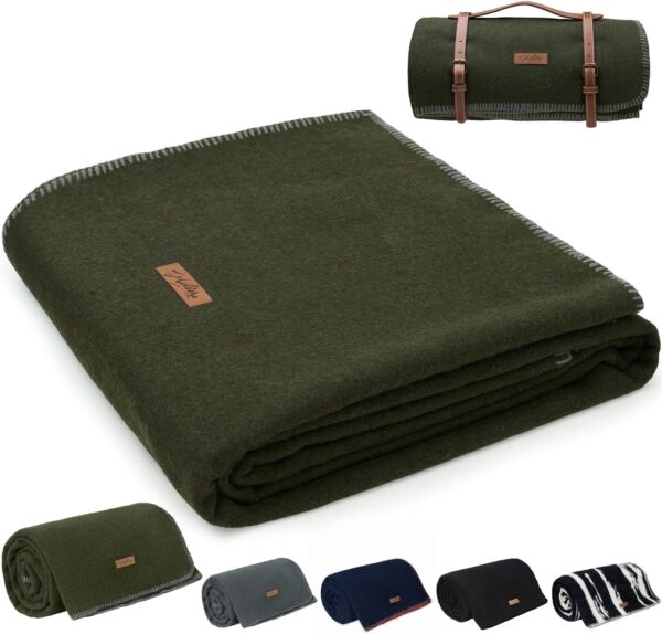 100% Wool Blanket, 48" x 62", Warm, Thick, Washable, Military Wool Blanket, Great for Camping, Outdoors, Sporting Events, Survival Kits