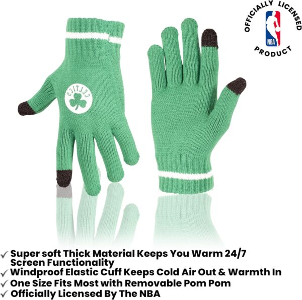 Ultra Game Adult's Unisex NBA Official Super Soft Winter Beanie Knit Hat with Extra Warm Touch Screen Gloves - Image 3