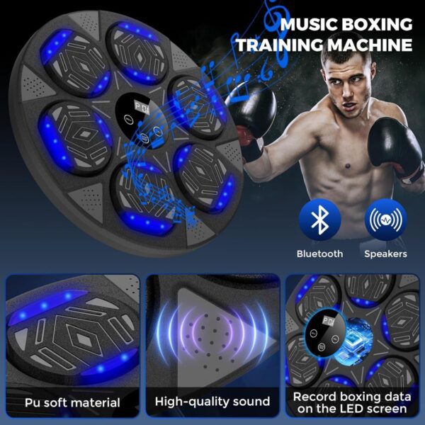 Music Boxing Machine, Boxing Wall Mount Machine for Kids Adult, Bluetooth Smart Boxing Traineing Machine with Boxing Gloves, Boxing Workout Equipment Target for Home, Office, Gym (Upgrade) - Image 4