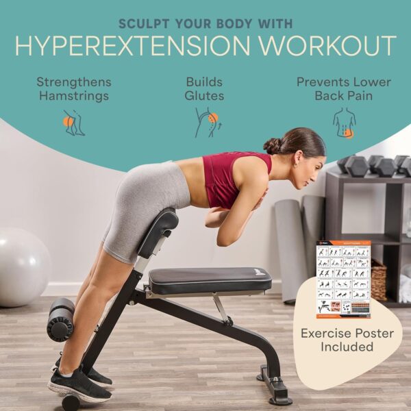 Lifepro Roman Chair Hyperextension Bench - Adjustable Back Extension Machine for Glutes, Hamstrings, and Lower Back - Foldable Multipurpose Exercise Equipment for Home Gym - Image 2