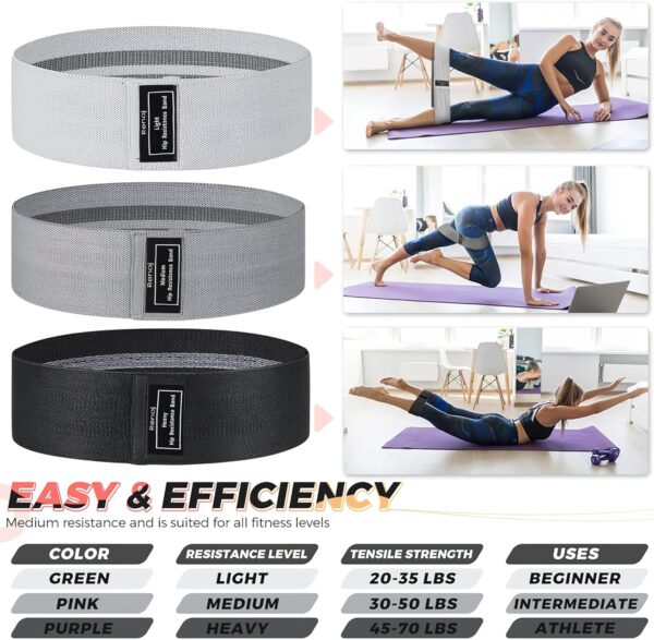 Renoj Resistance Bands, Exercise Workout Bands for Women and Men, 3 Set of Stretch Bands for Booty Legs, Pilates Flexbands - Image 3