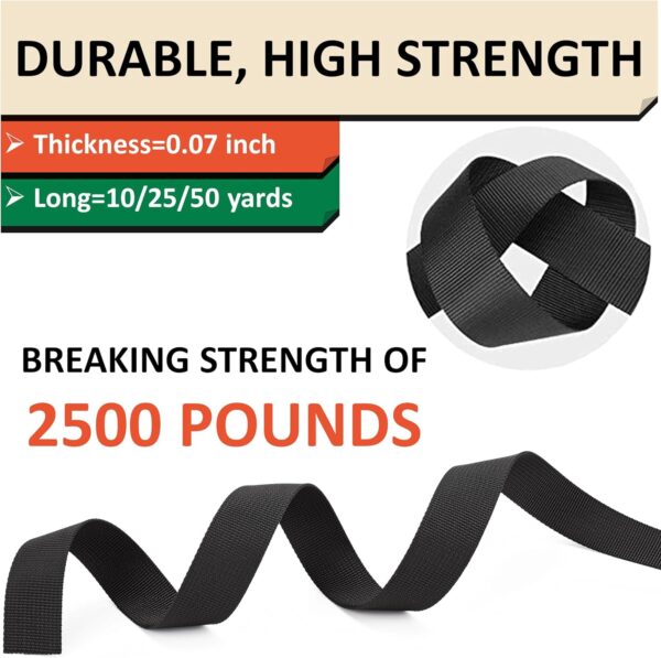 2 Inch Nylon Webbing Strap with Plastic Tri-Glide Slide Clips, 10 25 50 Yards Heavy Duty Nylon Strapping for Indoor or Outdoor Gear, DIY Crafting, Repairing - Image 5