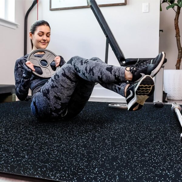 SUPERJARE 0.4 Inch Gym Flooring for Home Gym, 24 Tiles Gym Floor Mat with Heavy Duty Rubber Top, Interlocking Rubber Flooring Mats, 24"" x 24"" Workout Exercise Equipment Mats (96 sqft), Black/ Blue - Image 3