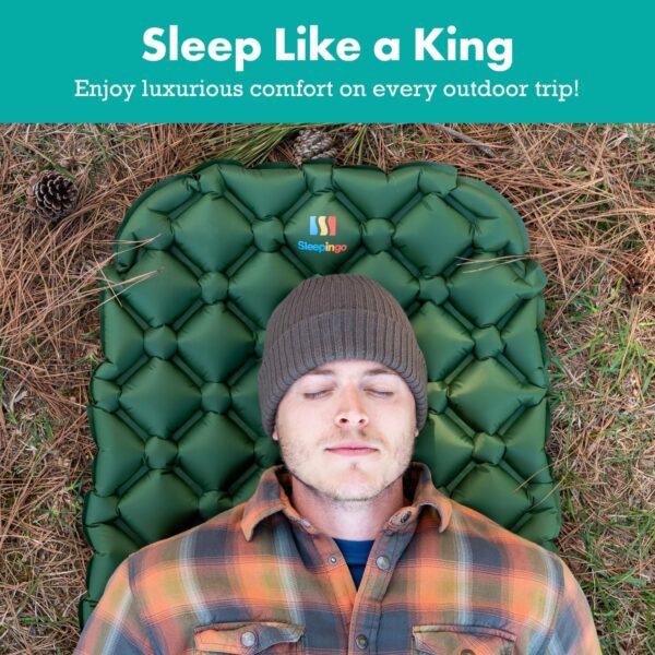 Sleeping Pad for Camping - Ultralight Sleeping Mat for Camping, Backpacking, Hiking - Lightweight, Inflatable Air Mattress - Compact Camping Mats for Sleeping- Green, 1pk - Image 4