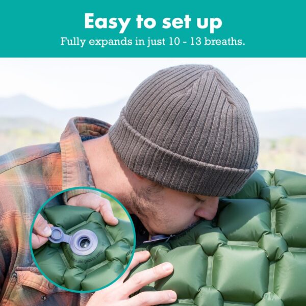 Sleeping Pad for Camping - Ultralight Sleeping Mat for Camping, Backpacking, Hiking - Lightweight, Inflatable Air Mattress - Compact Camping Mats for Sleeping- Green, 1pk - Image 7