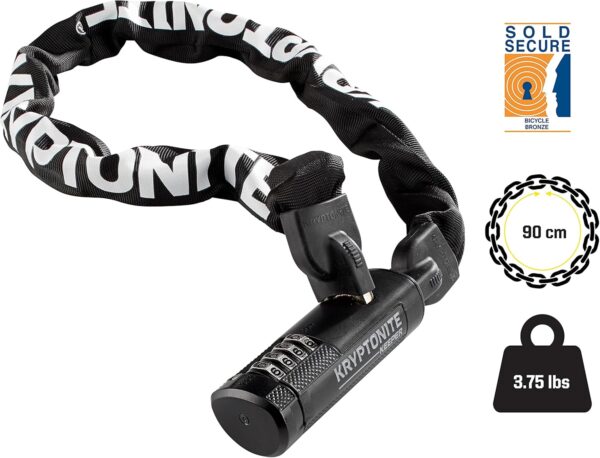 Kryptonite Keeper 790 Combo Bike Chain Lock, 3 Feet Long Heavy Duty Anti-Theft Sold Secure Gold Bicycle Chain Lock, 4-Digit Resettable Combination Lock for E-Bike Scooter Road Mountain Bikes,Black - Image 4