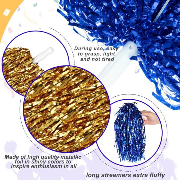 100 Pcs Cheerleading Pom Poms Metallic Foil Cheer Pompoms with Plastic Handle Cheerleader Pompoms Spirit Fun for Cheer Squad Dancing Party Performance Game Ball Sports Team - Image 3