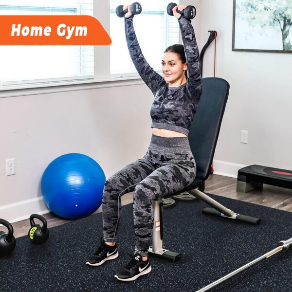 SUPERJARE 0.4 Inch Gym Flooring for Home Gym, 24 Tiles Gym Floor Mat with Heavy Duty Rubber Top, Interlocking Rubber Flooring Mats, 24"" x 24"" Workout Exercise Equipment Mats (96 sqft), Black/ Blue - Image 2
