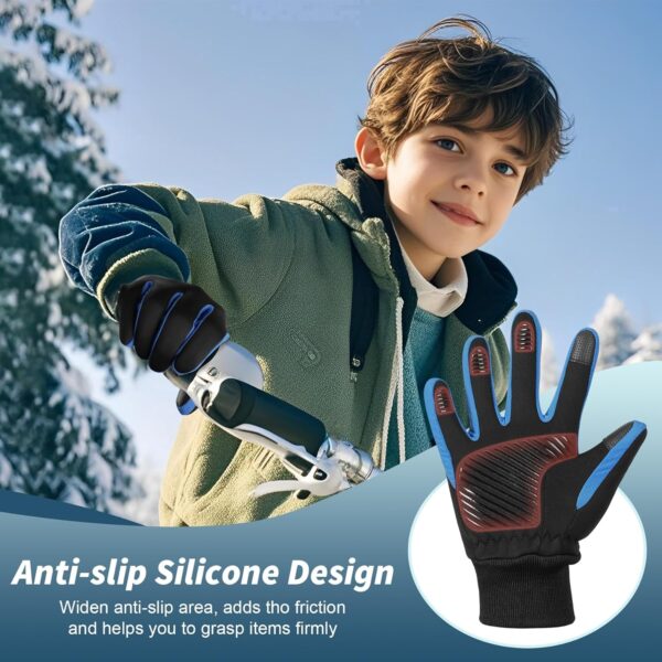 Sukeen Kids Winter Gloves, Touchscreen Anti-Slip Kids Cycling Gloves, Warm Windproof Kids Gloves Cold Weather, Lightweight Sports Gloves Boys Girls Running Cycling Biking - Image 2