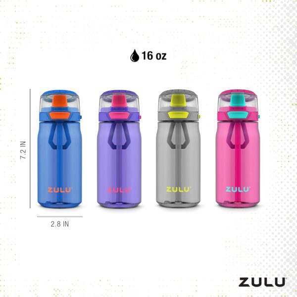 ZULU Kids Flex 16oz Tritan Plastic Water Bottle with Silicone Spout, Leak-Proof Locking Flip Lid and Soft Touch Carry Loop for School Backpack, Lunchbox, and Outdoor Sports, Pink - Image 5