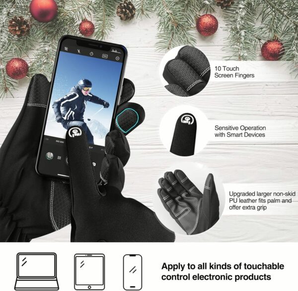 -10℉ Waterproof Winter Gloves for Men & Women, Breathable Thermal Gloves, 5-Layer Touch Screen Cold Weather Gloves - Image 3