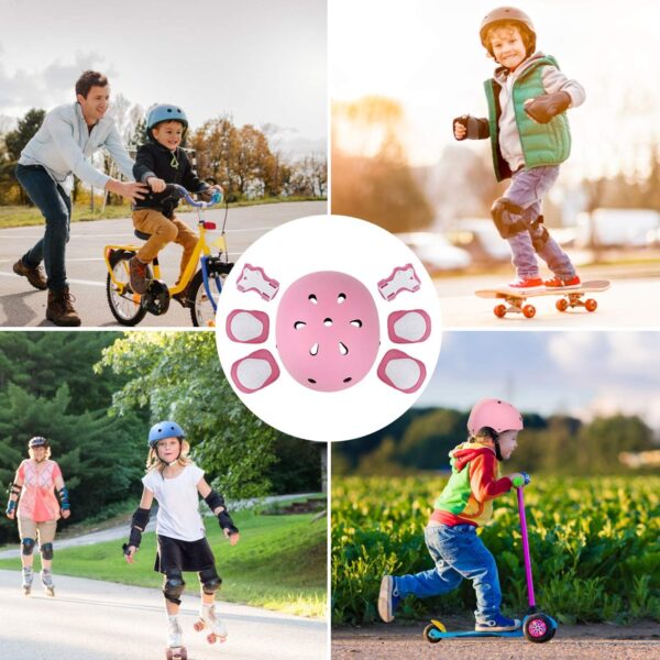 WayEee Kids Bike Helmet Set Skateboard Knee Pads, Helmet Pad Set Protective Gear Set Adjustable for Girls Kids 3-10 Helmet Elbow Pads Wrist Guards for Sport Cycling Bike Roller Skating Scooter - Image 8