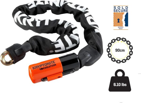 Kryptonite Evolution Mini Bike Chain Lock, 3 Feet Long 10mm Steel Chain Heavy Duty Anti-Theft Sold Secure Gold Bicycle Chain Lock with Keys for Bike, Motorcycle, Scooter, Bicycle, Door, Gate, Fence - Image 3