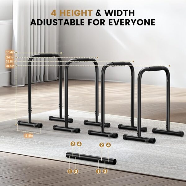 Sportsroyals Dip Bar, Adjustable Parallel Bars for Home Workout, Dip Station with (300/400/1200LBS) Loading Capacity - Image 6