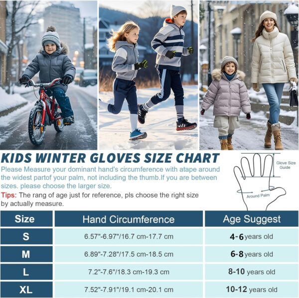 Sukeen Kids Winter Gloves, Touchscreen Anti-Slip Kids Cycling Gloves, Warm Windproof Kids Gloves Cold Weather, Lightweight Sports Gloves Boys Girls Running Cycling Biking - Image 5