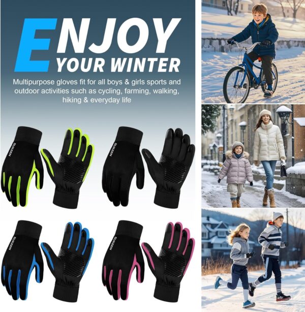Sukeen Kids Winter Gloves, Touchscreen Anti-Slip Kids Cycling Gloves, Warm Windproof Kids Gloves Cold Weather, Lightweight Sports Gloves Boys Girls Running Cycling Biking - Image 7