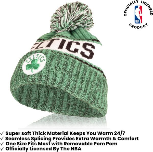 Ultra Game Adult's Unisex NBA Official Super Soft Winter Beanie Knit Hat with Extra Warm Touch Screen Gloves - Image 2