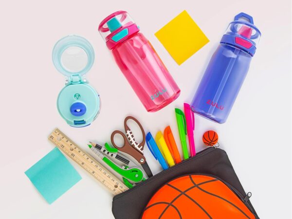ZULU Kids Flex 16oz Tritan Plastic Water Bottle with Silicone Spout, Leak-Proof Locking Flip Lid and Soft Touch Carry Loop for School Backpack, Lunchbox, and Outdoor Sports, Pink - Image 7