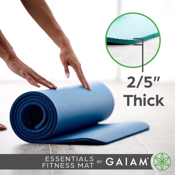 Gaiam Essentials Thick Yoga Mat Fitness & Exercise Mat with Easy-Cinch Yoga Mat Carrier Strap, 72"L x 24"W x 2/5 Inch Thick - Image 3
