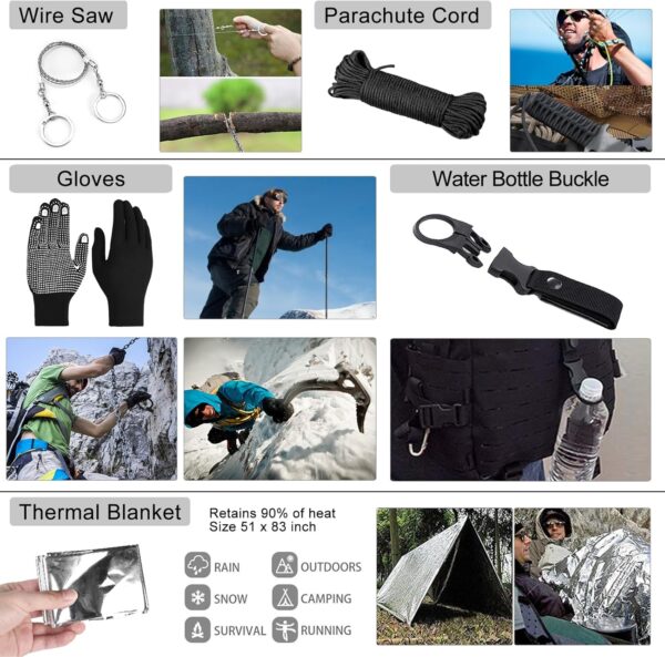 Survival Kit 232 pcs Professional Survival Gear Emergency Tactical First Aid Kit Outdoor Trauma Bag for Men Women Adventure Camping Hiking Hunting - Image 6