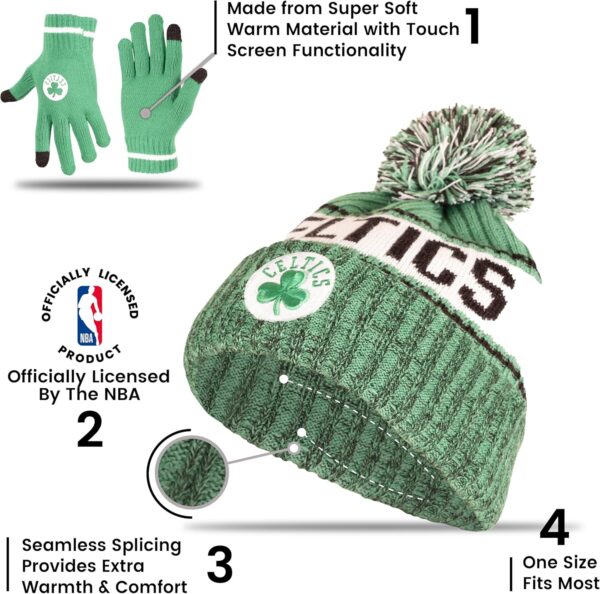 Ultra Game Adult's Unisex NBA Official Super Soft Winter Beanie Knit Hat with Extra Warm Touch Screen Gloves - Image 4