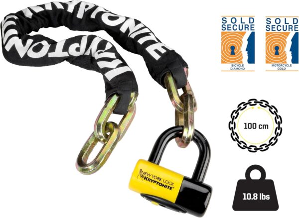 Kryptonite New York FAHGETTABOUDIT 1410 Bike Chain Lock, 3.28 Feet Long 14mm Steel Chain Heavy Duty Anti-Theft Bicycle Chain Lock with Keys, 10/10 Security Rating for E-Bike, Motorcycle, Scooter - Image 2