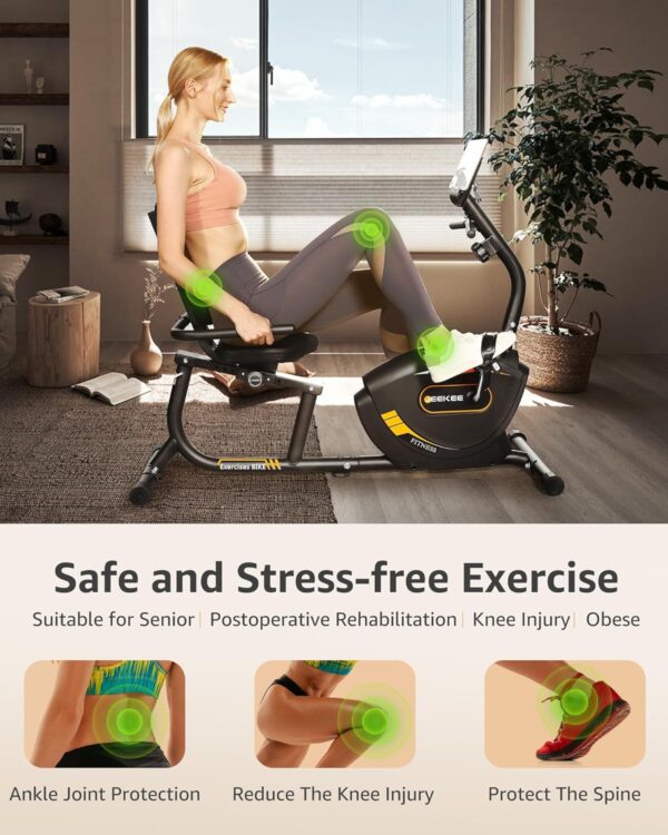 JEEKEE Recumbent Exercise Bike for Adults Seniors - Indoor Magnetic Cycling Fitness Equipment for Home Workout Black - Image 2