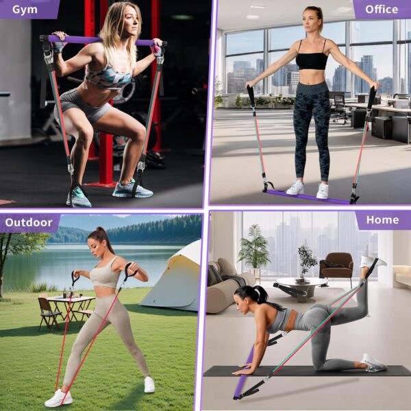 Portable Pilates Bar Kit with Resistance Bands for Men and Women - 3 Set Exercise Resistance Bands - Multifunctional Home Gym - Supports Full-Body Workouts – with Fitness Poster and Video - Image 6