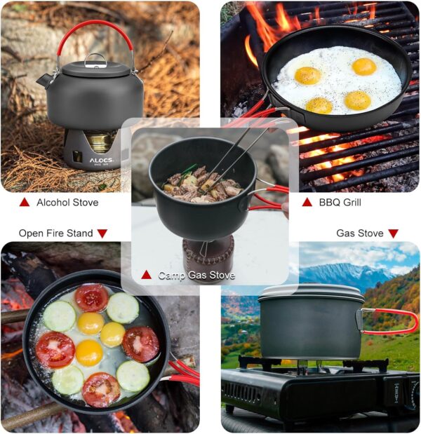 Alocs Camping Cookware Set Camping Gear, Compact Camping Pots and Pans Set, Durable Hard Alumina Camping Cooking Set for Outdoor Backpacking Camping Hiking Picnic, Included Mesh Carry Bag. - Image 5