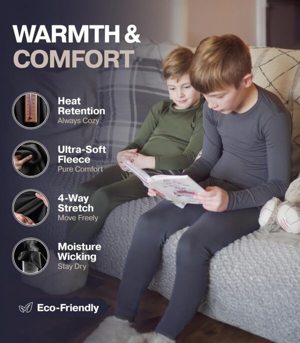 Thermajohn Thermal Underwear for Kids, Boys Thermal Underwear Set | Kids Base Layers for Skiing | Long Johns for Boys Kids - Image 2