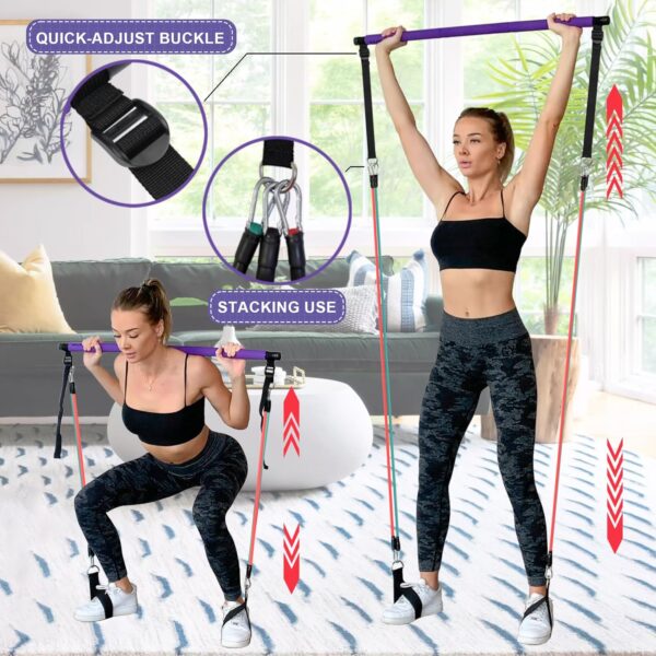 Portable Pilates Bar Kit with Resistance Bands for Men and Women - 3 Set Exercise Resistance Bands - Multifunctional Home Gym - Supports Full-Body Workouts – with Fitness Poster and Video - Image 5