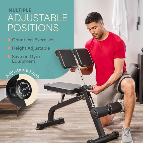 Lifepro Roman Chair Hyperextension Bench - Adjustable Back Extension Machine for Glutes, Hamstrings, and Lower Back - Foldable Multipurpose Exercise Equipment for Home Gym - Image 3