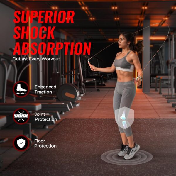 SUPERJARE 0.79'' Extra-Thick Exercise Equipment Mats, 18 Pcs 72 Sq Ft Rubber Top Floor Tiles with High Density EVA Foam, Interlocking Gym Flooring for Home Gym, Workout Mat, Black/Grey - Image 3