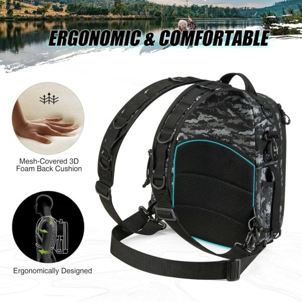 Piscifun Fishing Tackle Backpack with Rod & Gear Holder, Lightweight Outdoor Water-Resistant Fishing Shoulder Storage Bag - Image 3