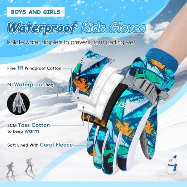 Winter Gloves for Boys Girls Kids Snow Gloves Toddler Waterproof Gloves for Snowboarding - Image 2