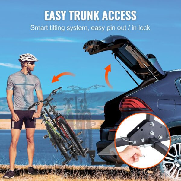 VEVOR Hitch Mount Bike Rack, 160 LBS Capacity Ebike Rack, 2-Bike Platform Style for 2-inch Receiver, Titling and Folding Bike Carrier with Tires up to 5" Wide, for Car, SUV, Truck, RV - Image 4