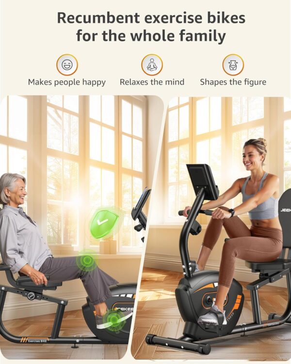 JEEKEE Recumbent Exercise Bike for Adults Seniors - Indoor Magnetic Cycling Fitness Equipment for Home Workout Black - Image 4