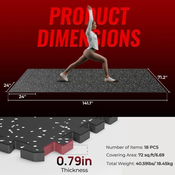 SUPERJARE 0.79'' Extra-Thick Exercise Equipment Mats, 18 Pcs 72 Sq Ft Rubber Top Floor Tiles with High Density EVA Foam, Interlocking Gym Flooring for Home Gym, Workout Mat, Black/Grey - Image 6