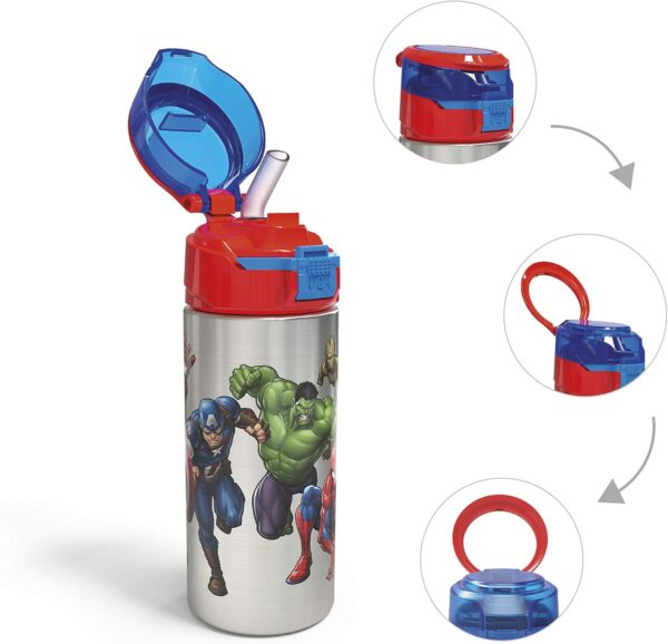 Zak Designs Marvel Comics Durable Single Wall Stainless Steel Water Bottle with Push-Button Flip Lid Leak-Proof Design is Perfect for Outdoor Sports (19.5oz, BPA Free), 19.5 oz, Avengers - Image 7