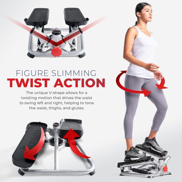 Sunny Health & Fitness Advanced Twist Stepper Machine Workout Cardio Mini Stair Master Climber Thigh Space Twist Stepper Resistance Band w Optional Free SunnyFit App Enhanced Bluetooth Connectivity - Image 2