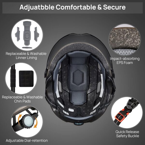ILM Adult Bike Helmet with USB Rechargeable LED Front and Back Light Mountain&Road Bicycle Helmets for Men Women Removable Goggle Cycling Helmet E3-10L - Image 5