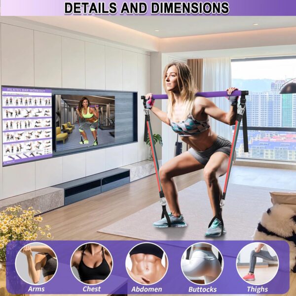 Portable Pilates Bar Kit with Resistance Bands for Men and Women - 3 Set Exercise Resistance Bands - Multifunctional Home Gym - Supports Full-Body Workouts – with Fitness Poster and Video - Image 2